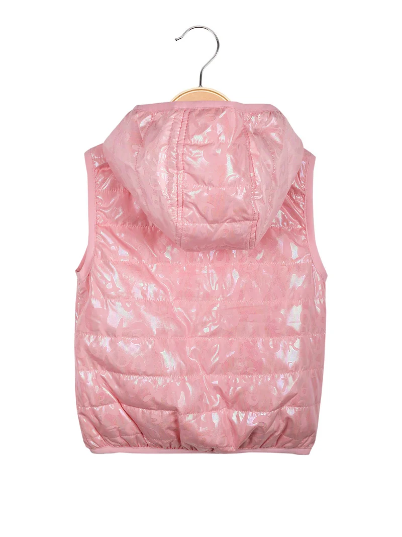 Gilet imbottito da bambina con cappuccio - rosa