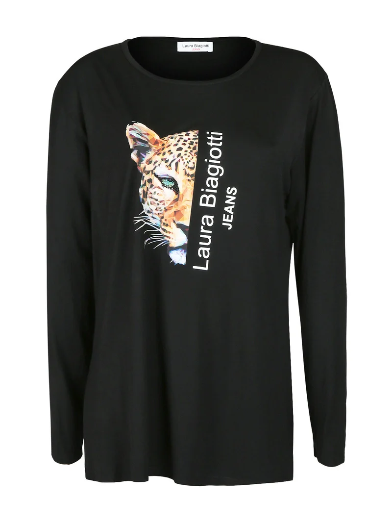 T-shirt da donna lunga con stampa - nero
