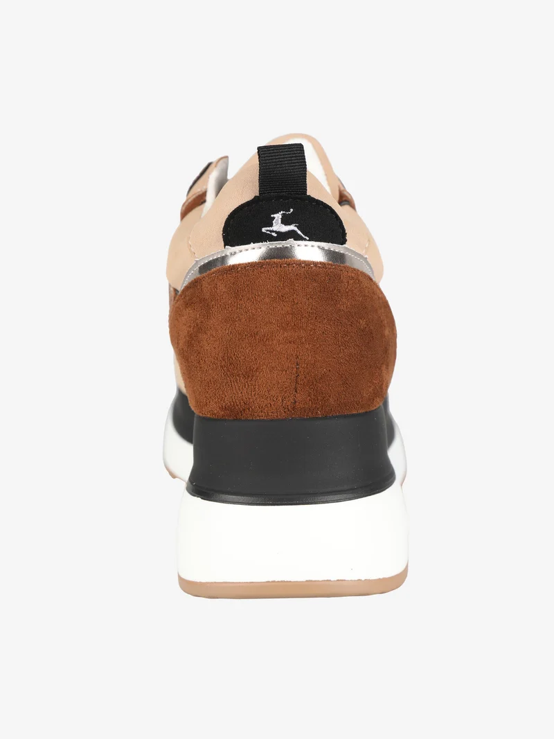 Sneakers donna bicolor con strass - beige