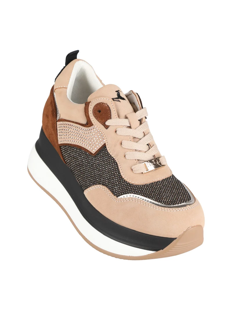 Sneakers donna bicolor con strass - beige