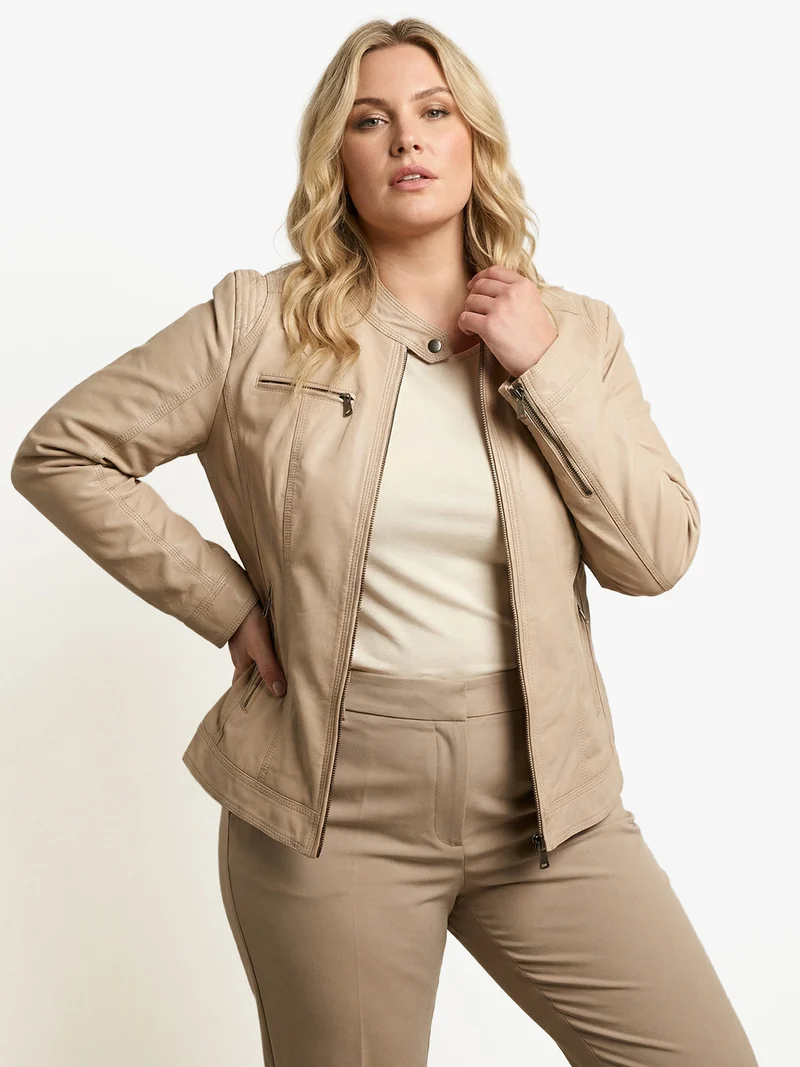 Giacca in ecopelle da donna taglie grandi - beige
