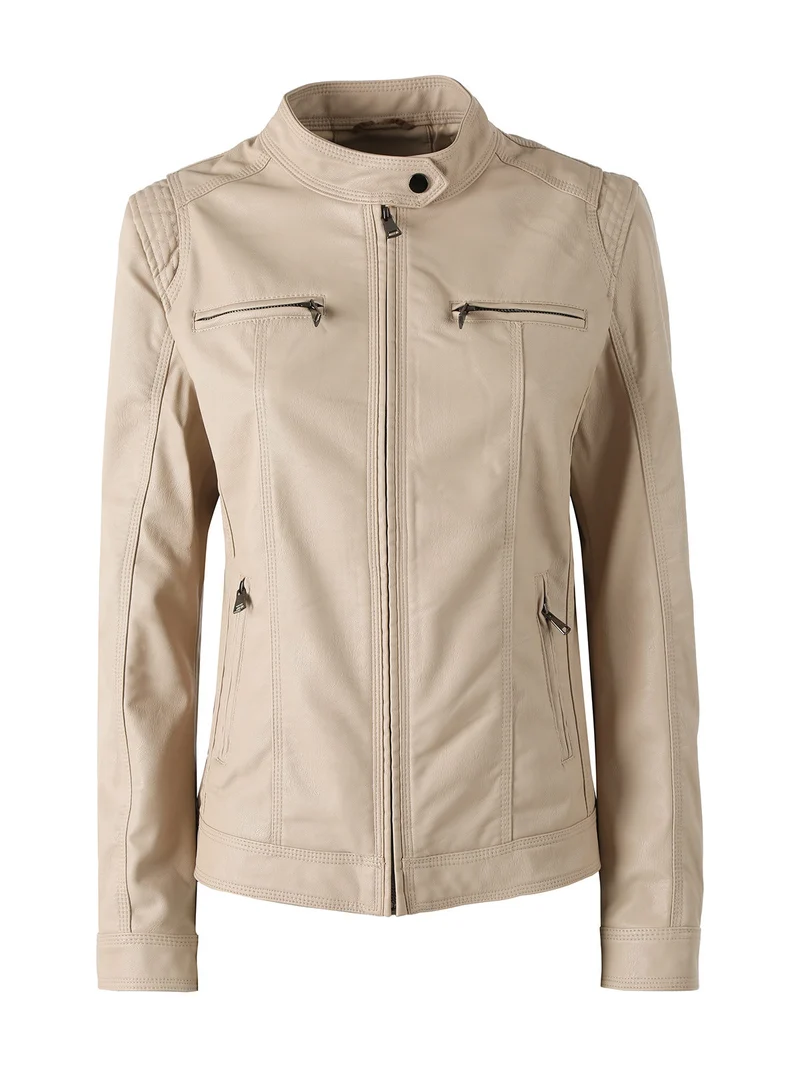 Giacca in ecopelle da donna taglie grandi - beige