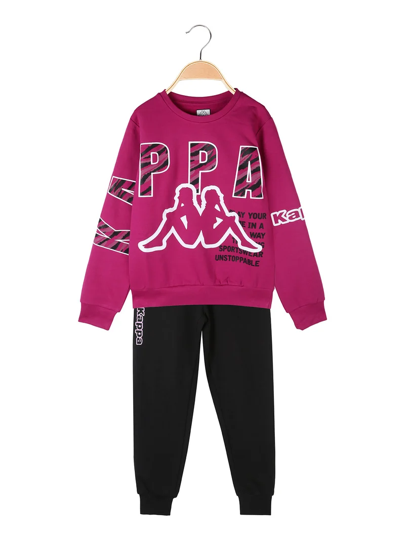 Completo tuta da ragazza 2 pezzi con logo e scollo tondo - fucsia