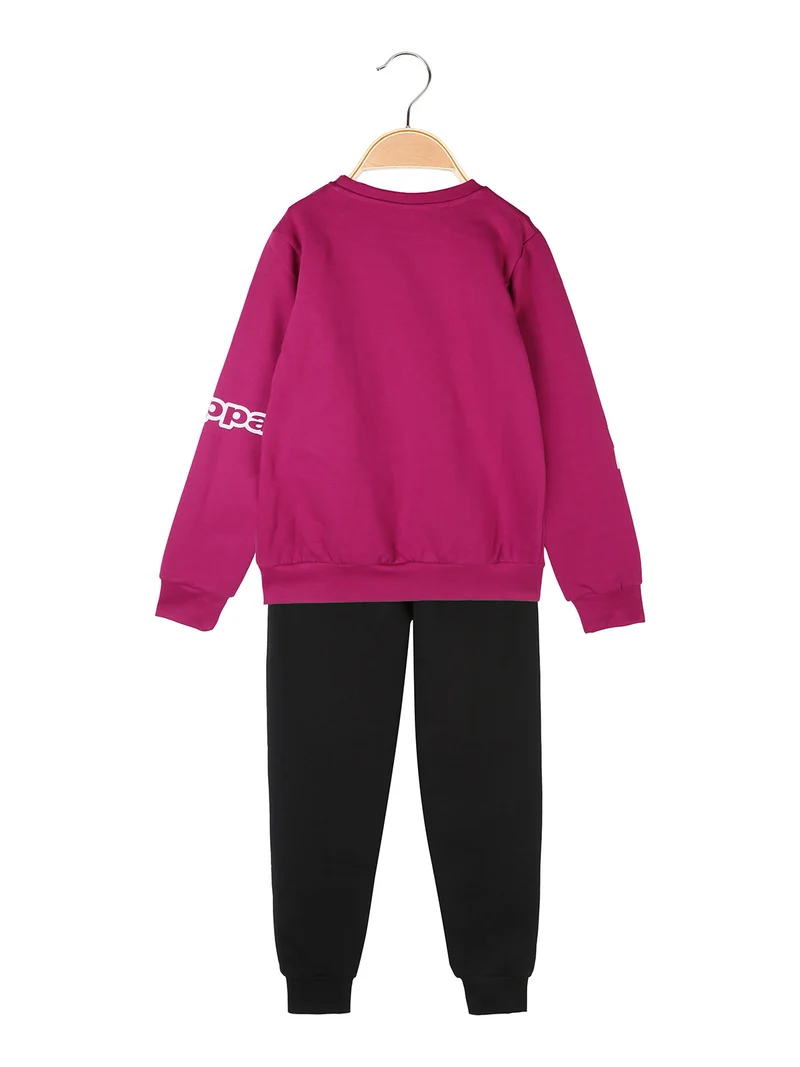 Completo tuta da ragazza 2 pezzi con logo e scollo tondo - fucsia