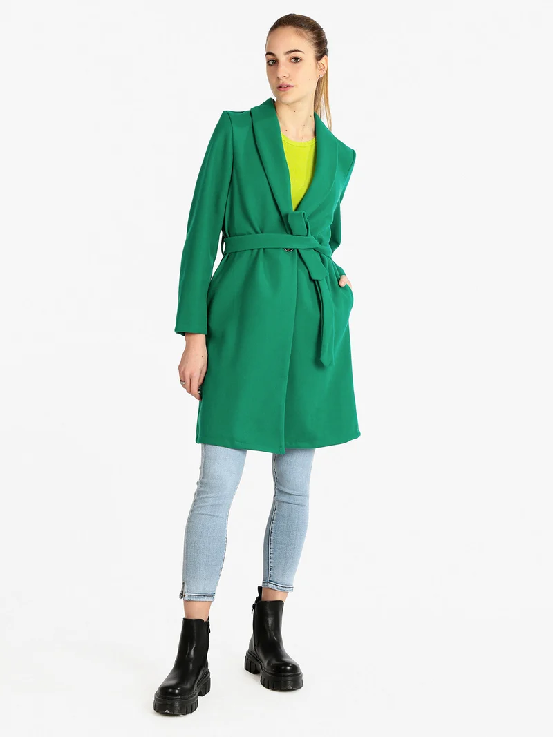 Cappotto classico donna con cintura - verde