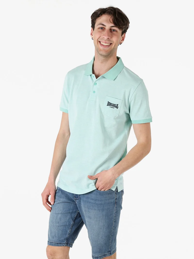 Polo da uomo in cotone a maniche corte con taschino - acqua marina