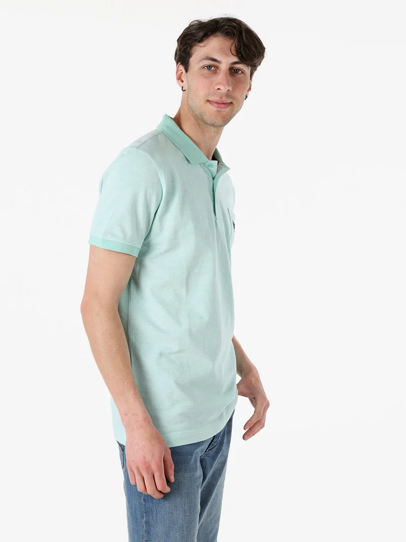 Polo da uomo in cotone a maniche corte con taschino - acqua marina