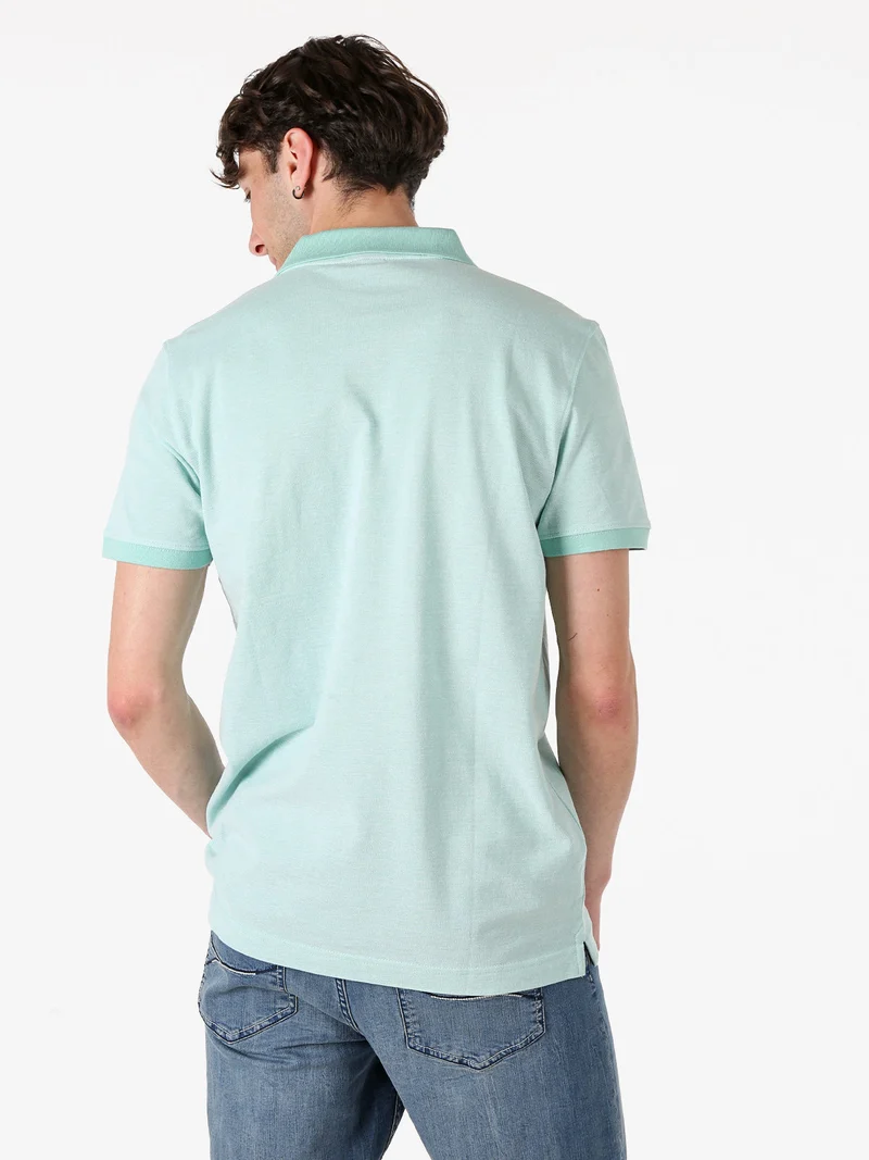 Polo da uomo in cotone a maniche corte con taschino - acqua marina