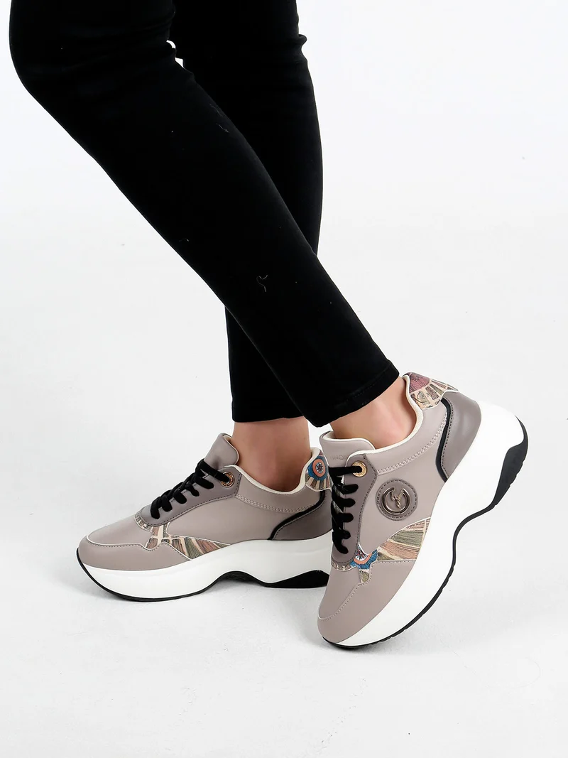Sneakers donna stringate con platform - taupe