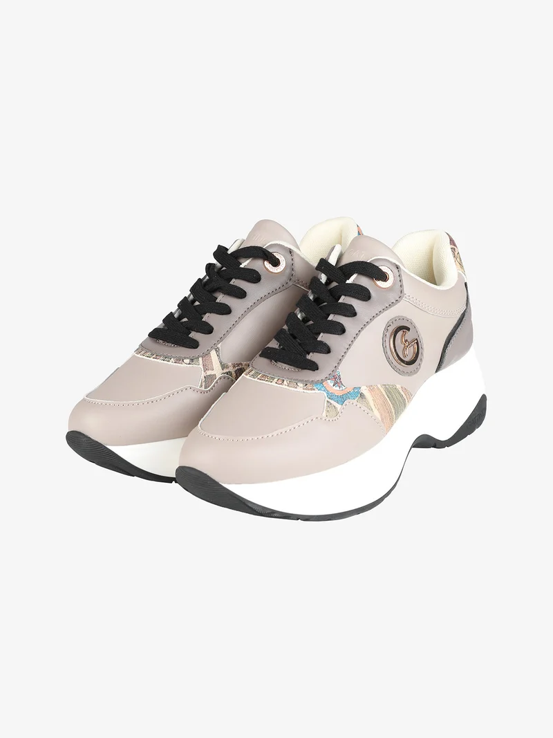 Sneakers donna stringate con platform - taupe