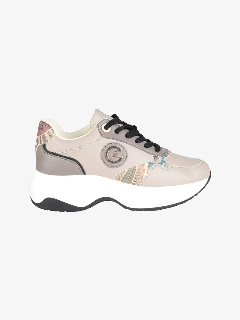 Sneakers donna stringate con platform - taupe