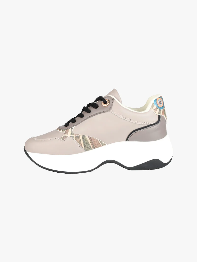 Sneakers donna stringate con platform - taupe