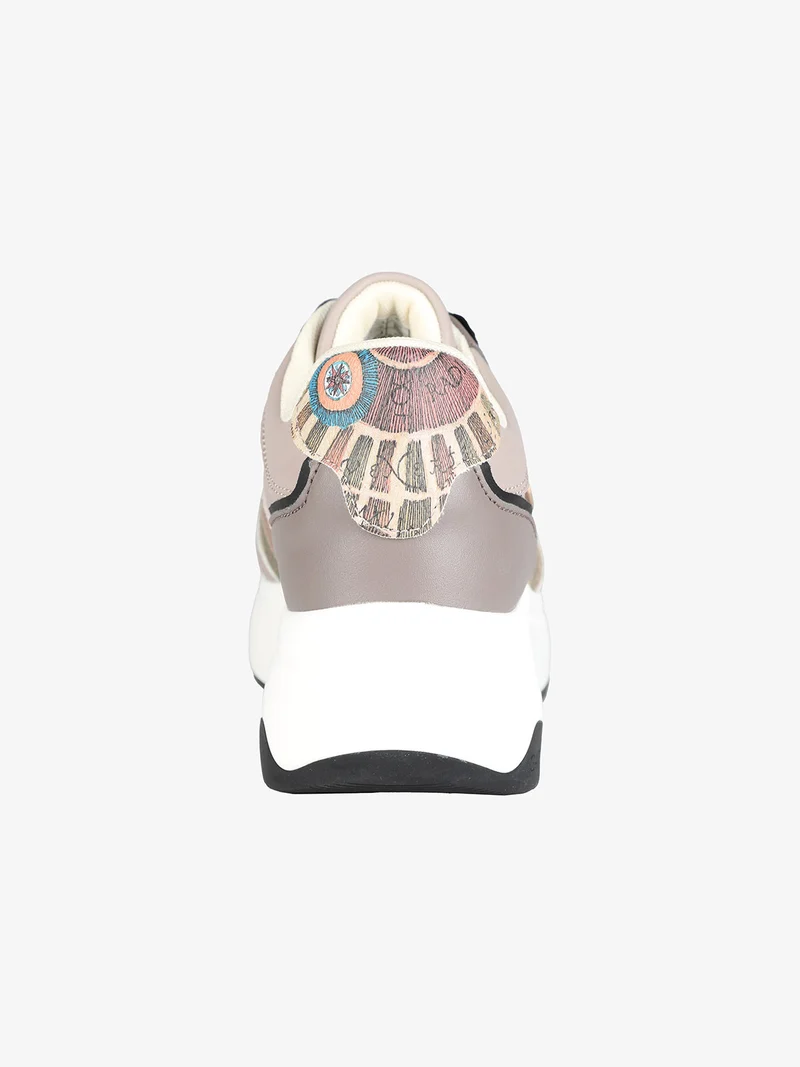 Sneakers donna stringate con platform - taupe