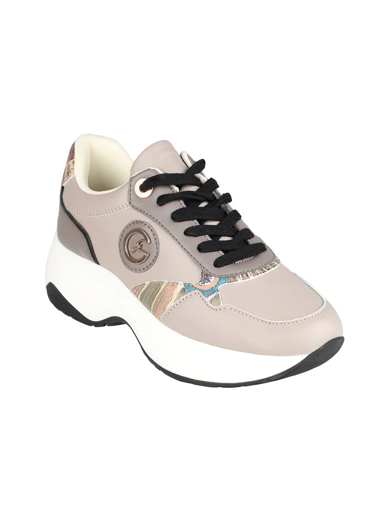 Sneakers donna stringate con platform - taupe