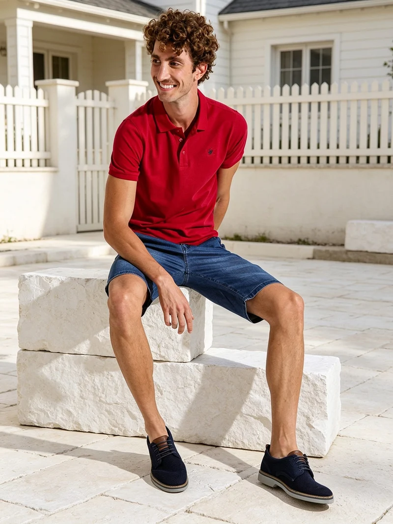 Polo da uomo in cotone a maniche corte - rosso