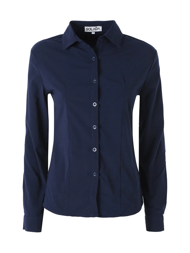 Camicia da donna elasticizzata a maniche lunghe - blu scuro