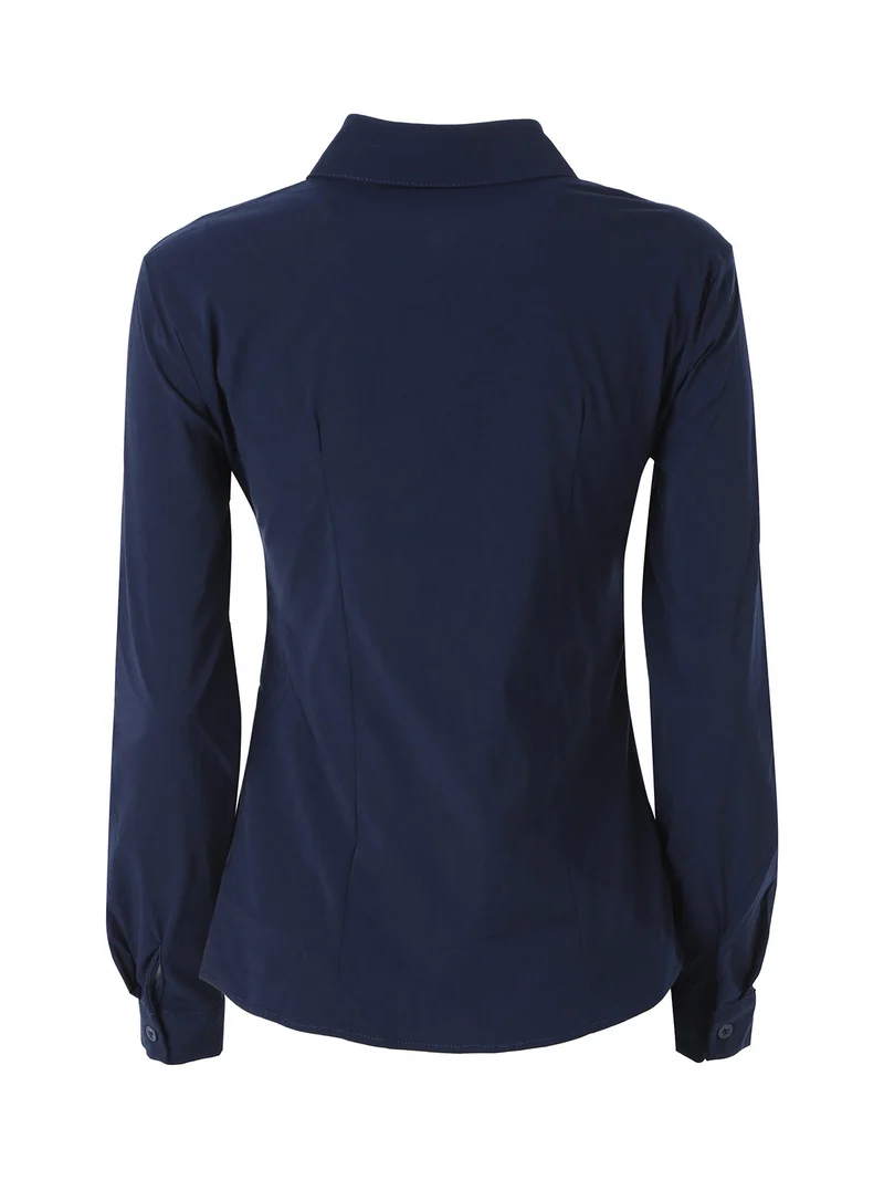 Camicia da donna elasticizzata a maniche lunghe - blu scuro