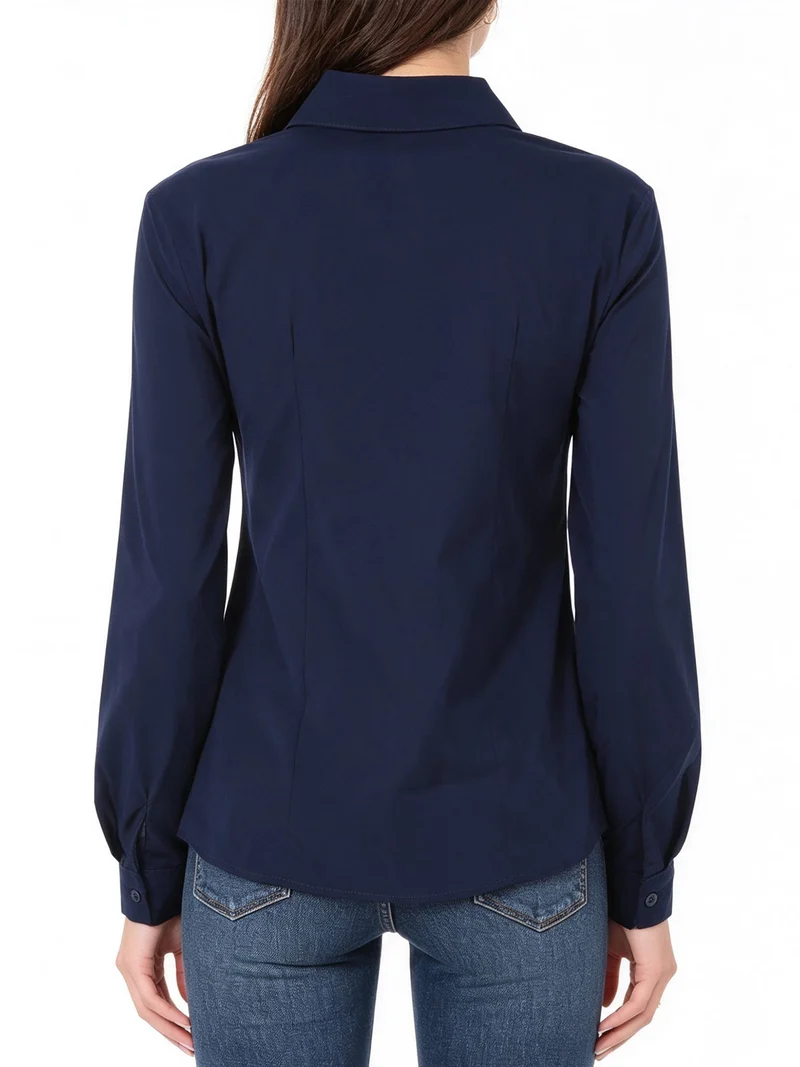 Camicia da donna elasticizzata a maniche lunghe - blu scuro