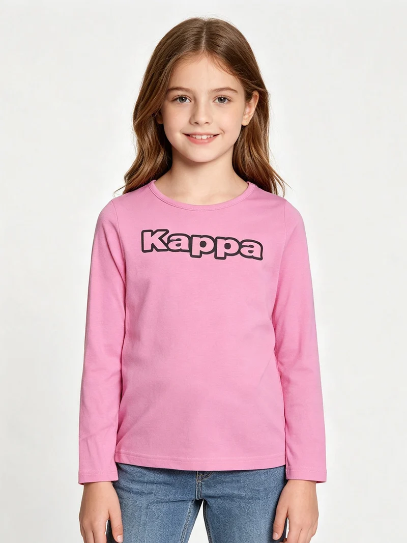 T-shirt girocollo da bambina a maniche lunghe con logo - rosa