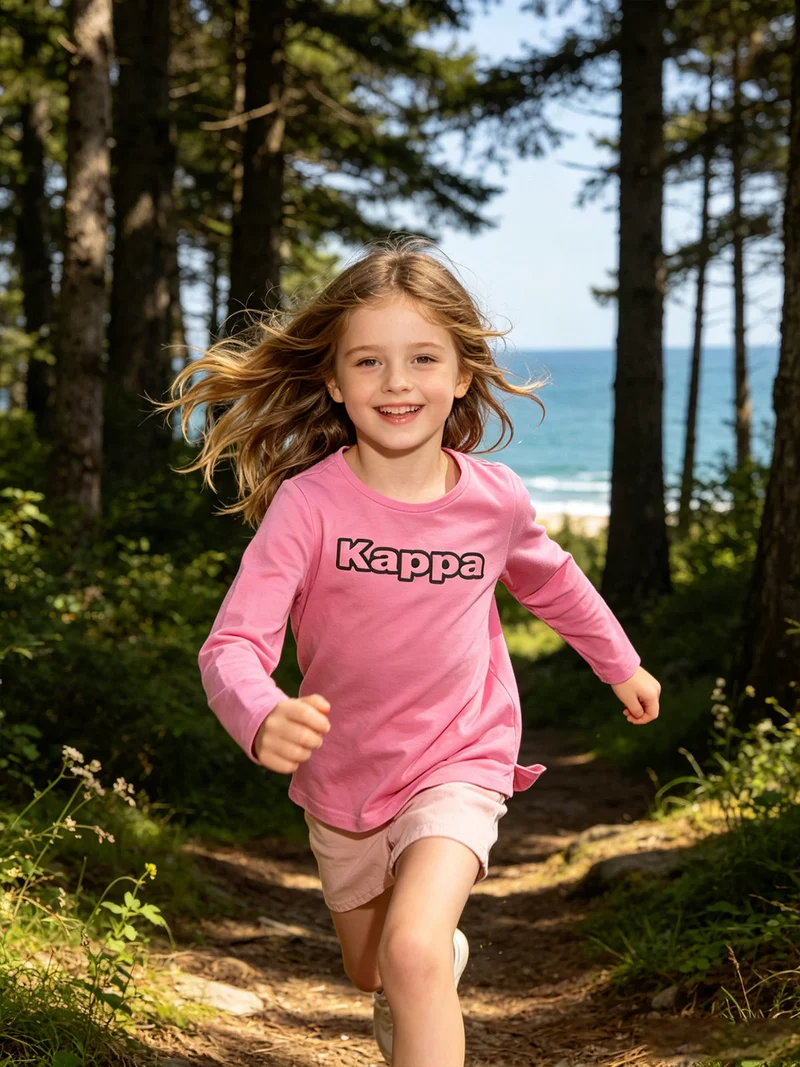 T-shirt girocollo da bambina a maniche lunghe con logo - rosa