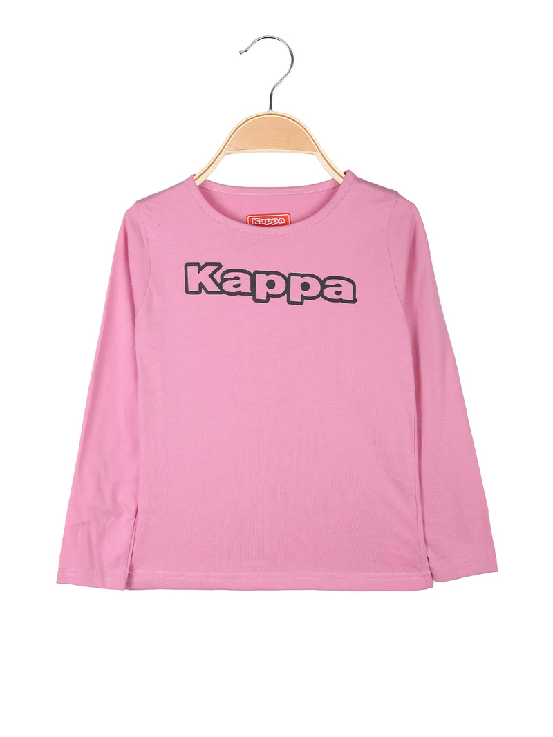 T-shirt girocollo da bambina a maniche lunghe con logo - rosa