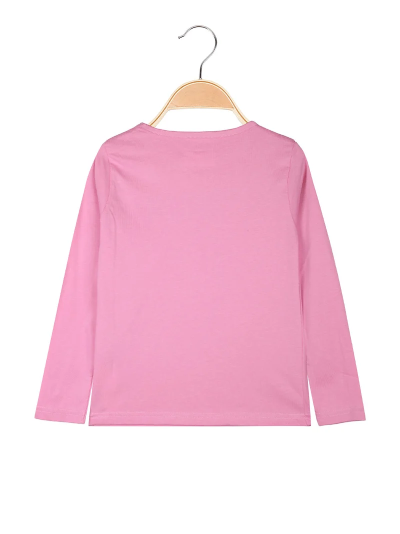 T-shirt girocollo da bambina a maniche lunghe con logo - rosa