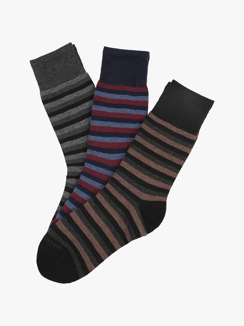 Confezione da 3 paia di calze corte uomo a righe - blu scuro