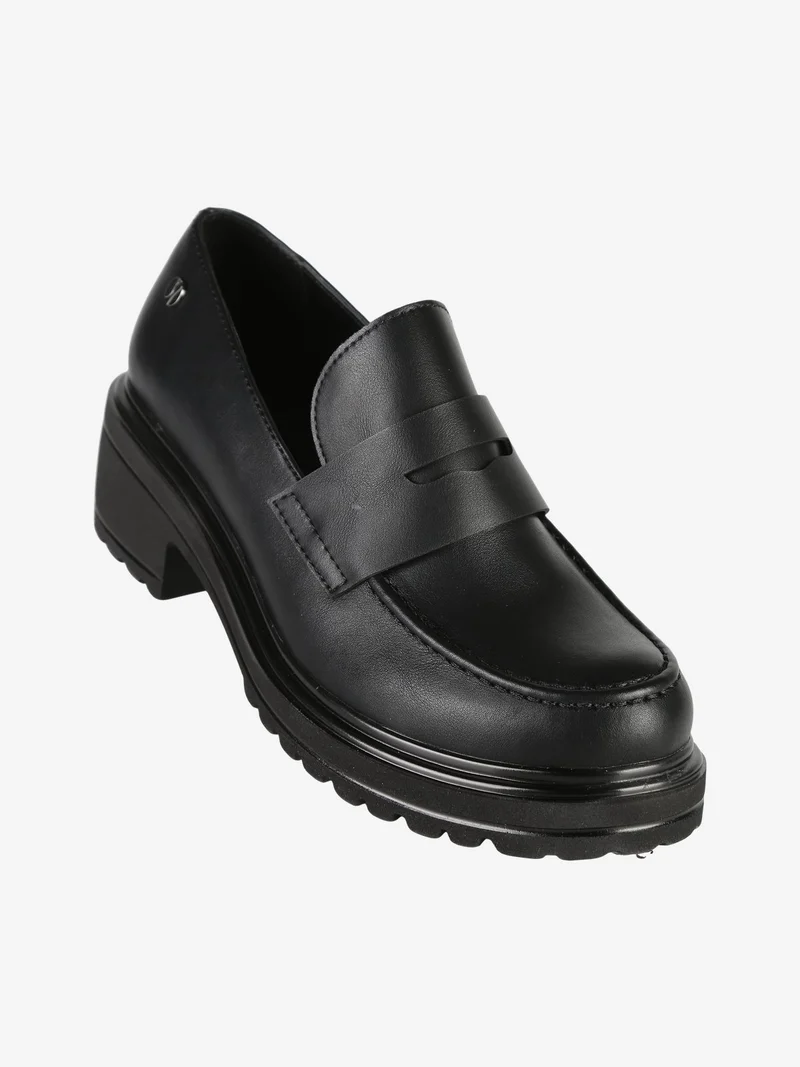 Mocassini donna con tacco e plateau - nero