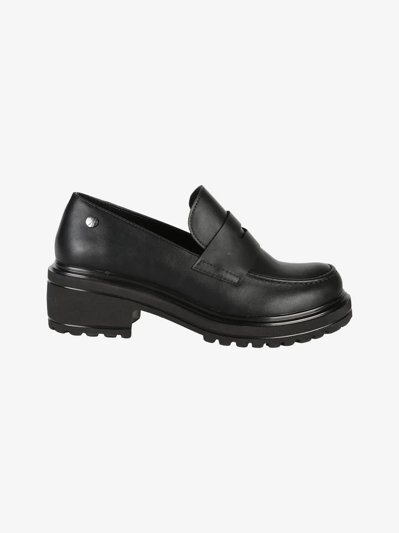 Mocassini donna con tacco e plateau - nero