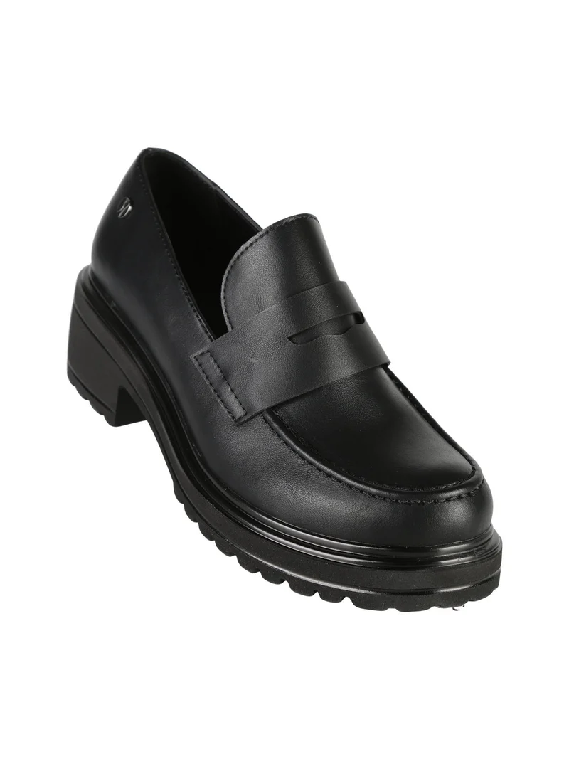 Mocassini donna con tacco e plateau - nero