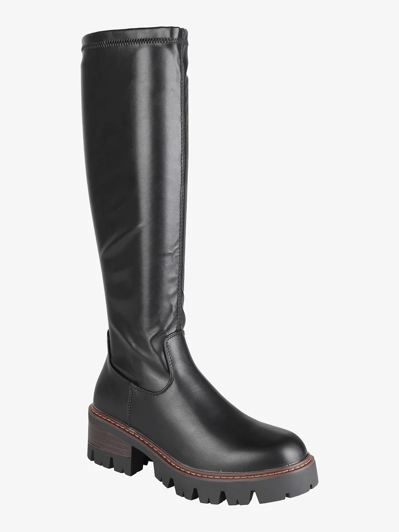 Stivali donna con tacco largo e plateau - nero