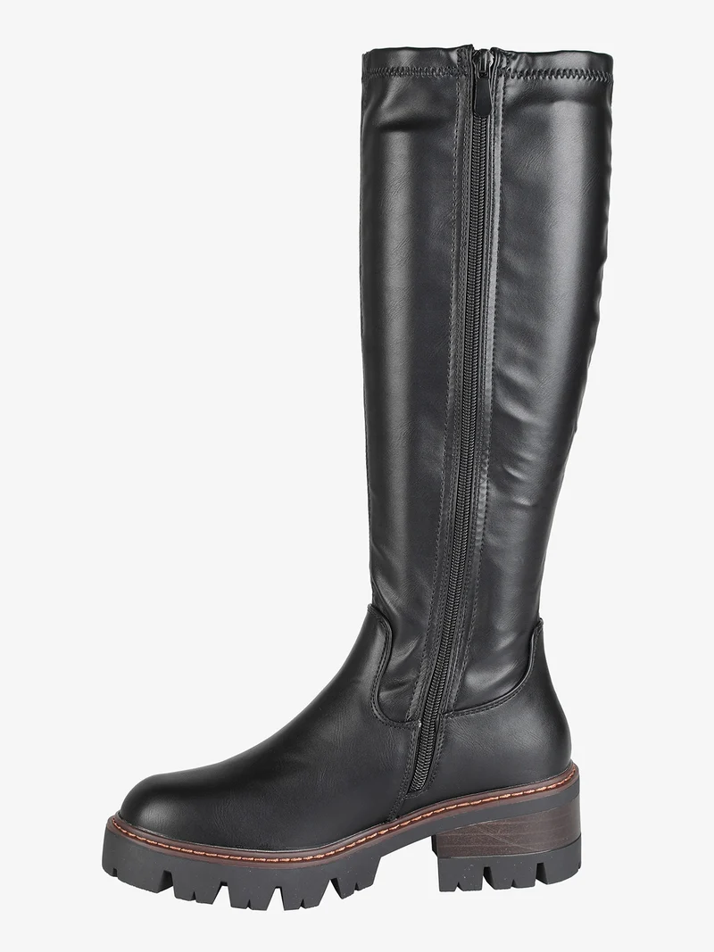 Stivali donna con tacco largo e plateau - nero