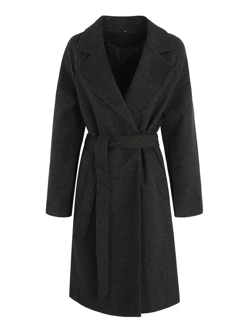 Cappotto doppiopetto da donna con cintura - nero