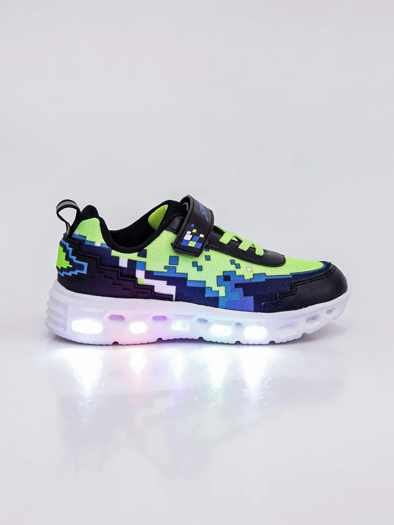Sneakers da ragazzo con luci e cinturino a strappo - nero