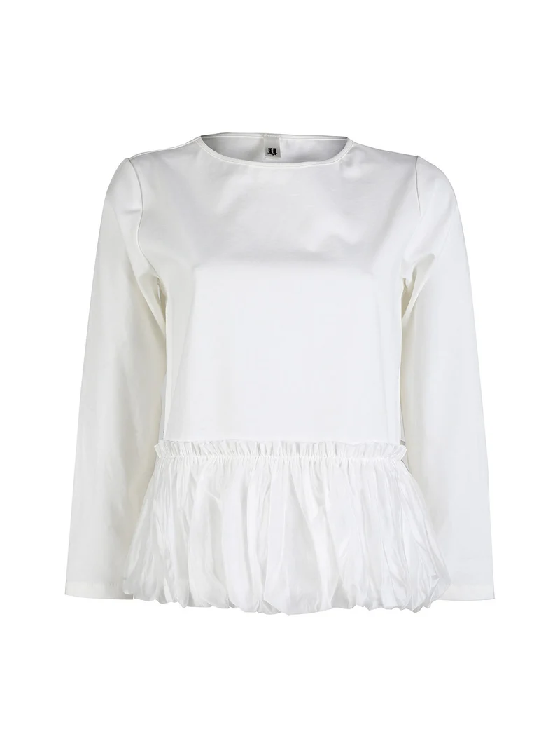 Maglia donna oversize con bordo finale a palloncino - bianco