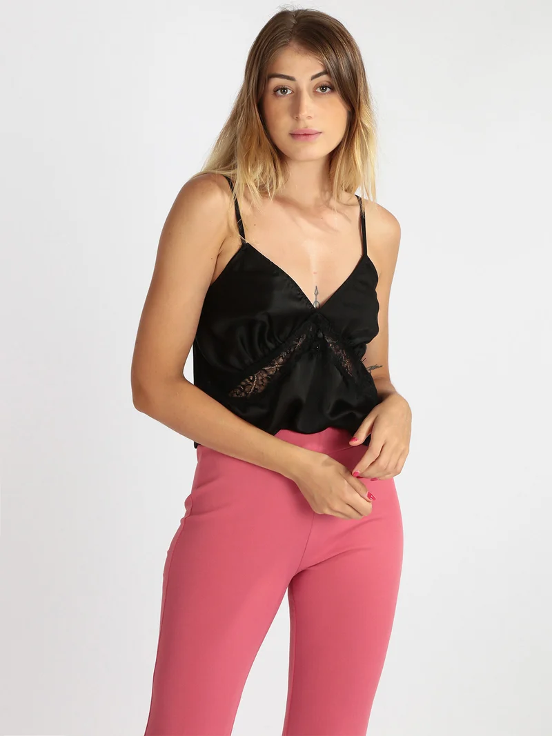 Top donna effetto raso - nero
