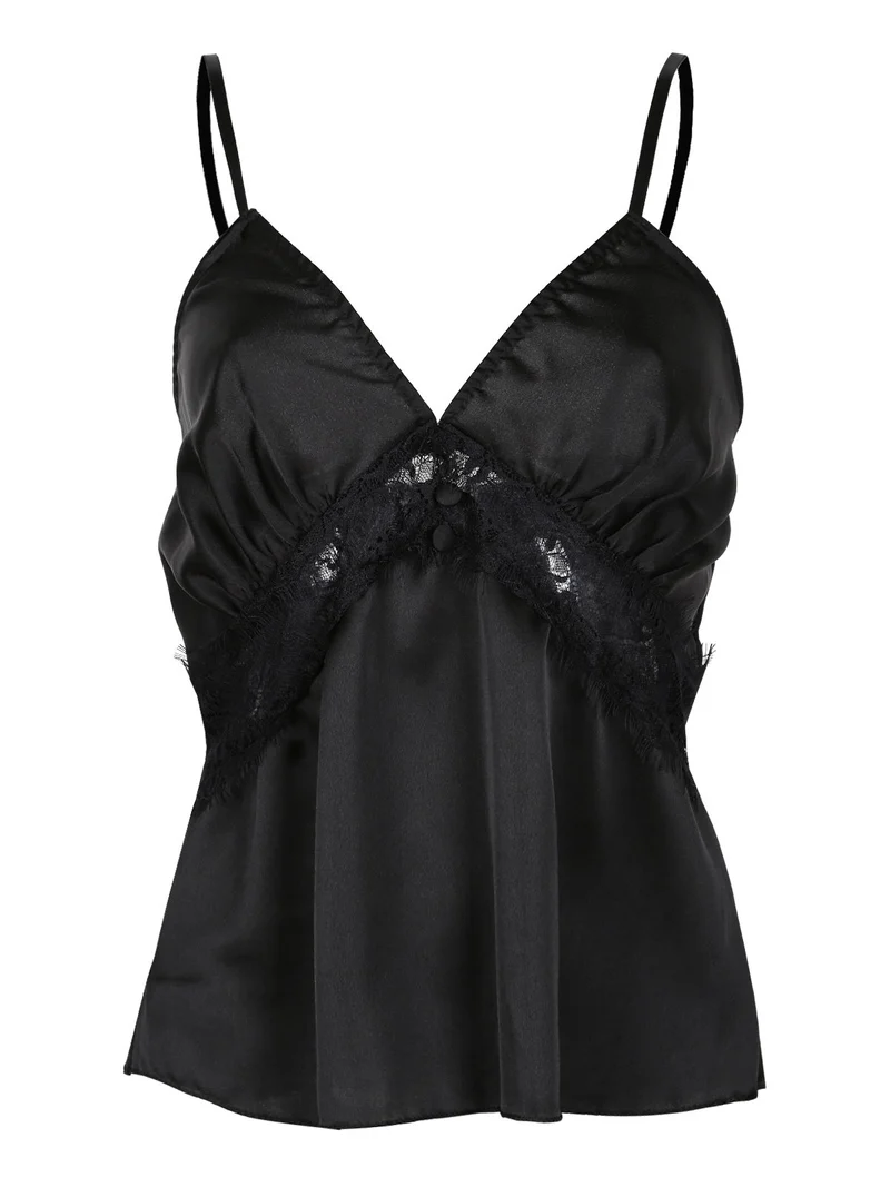 Top donna effetto raso - nero