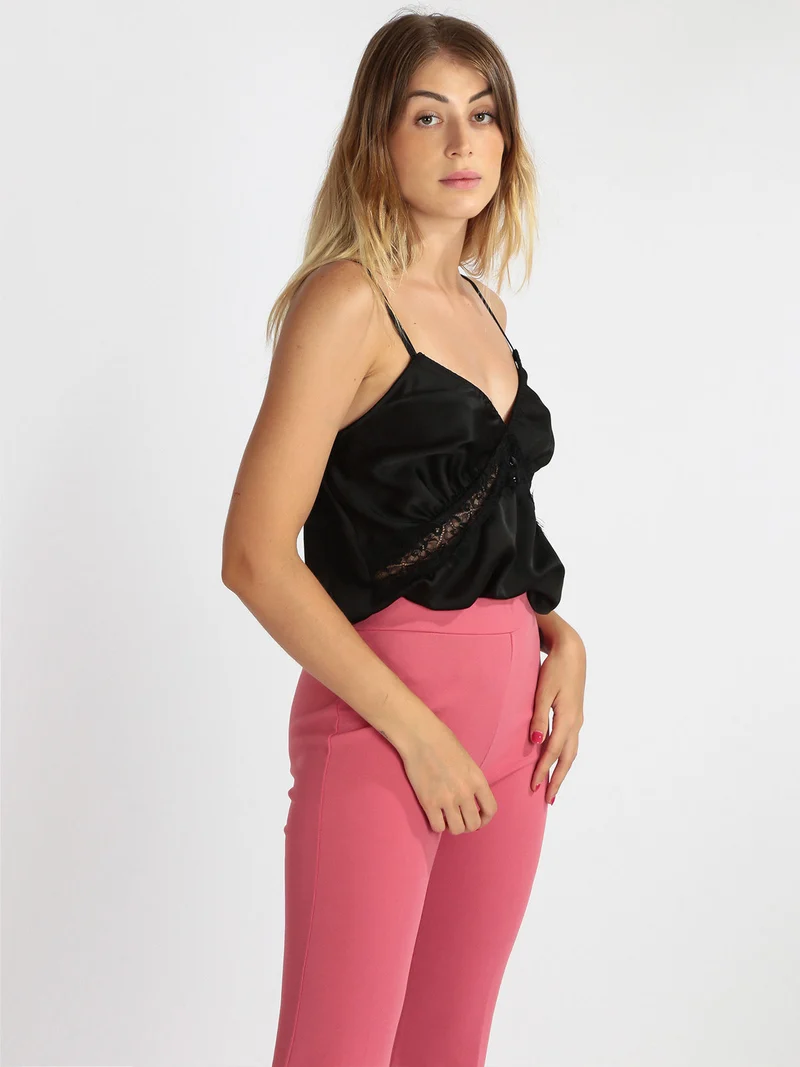 Top donna effetto raso - nero