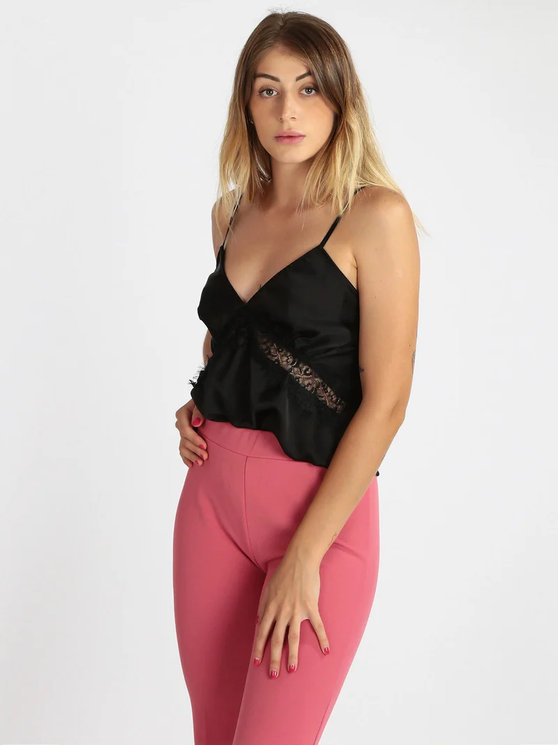Top donna effetto raso - nero