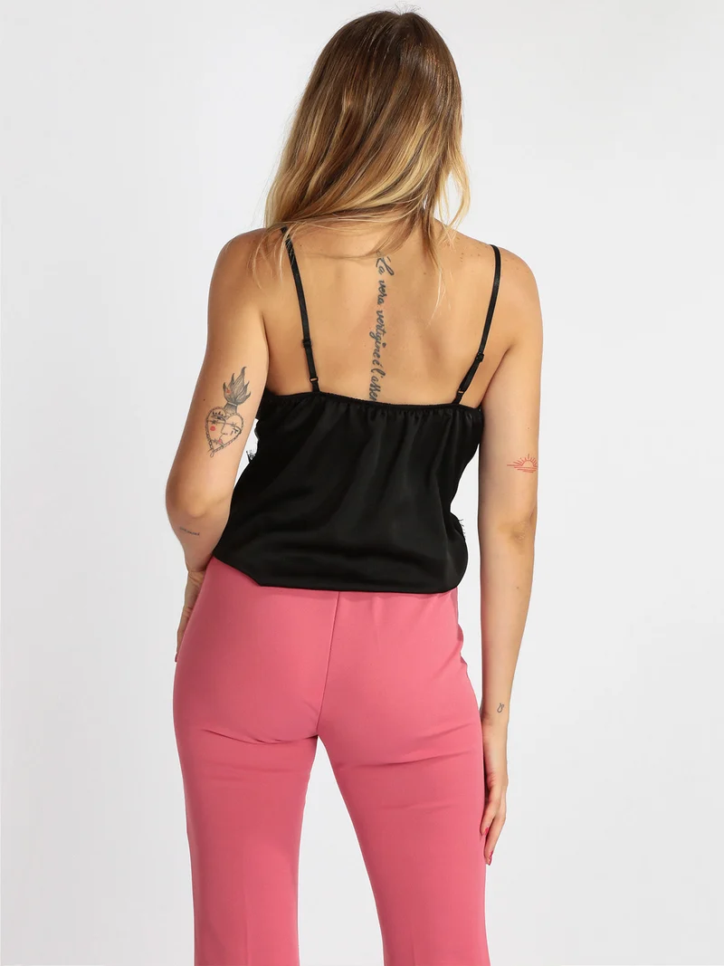 Top donna effetto raso - nero
