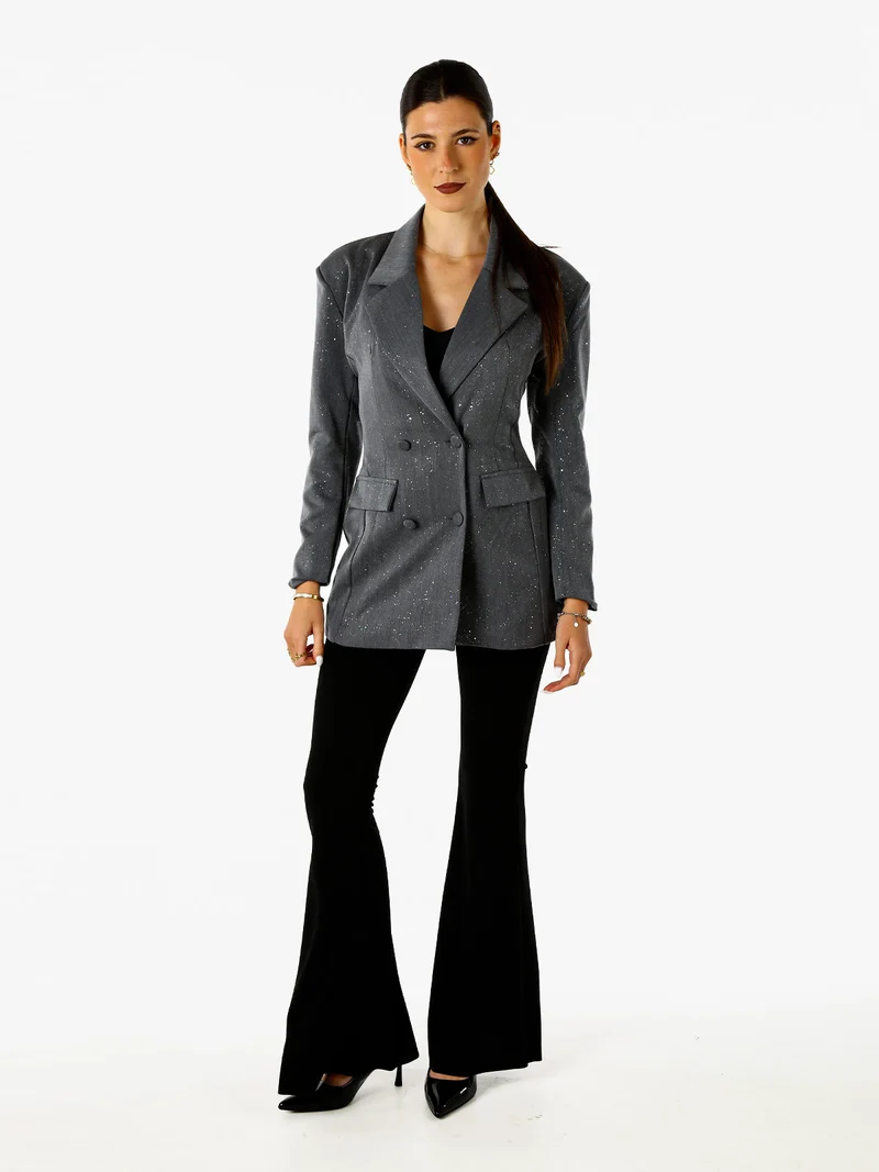 Blazer donna elegante con brillantini e chiusura a doppiopetto - grigio