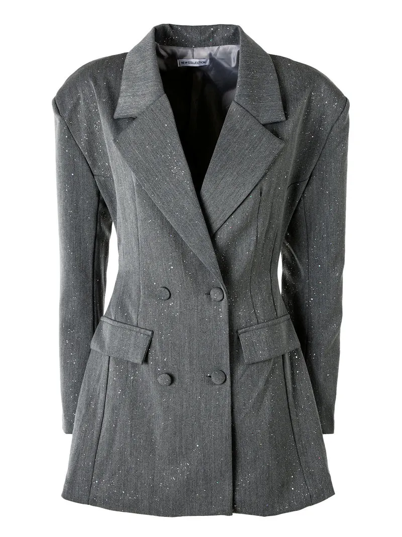 Blazer donna elegante con brillantini e chiusura a doppiopetto - grigio