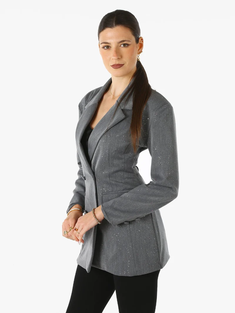 Blazer donna elegante con brillantini e chiusura a doppiopetto - grigio