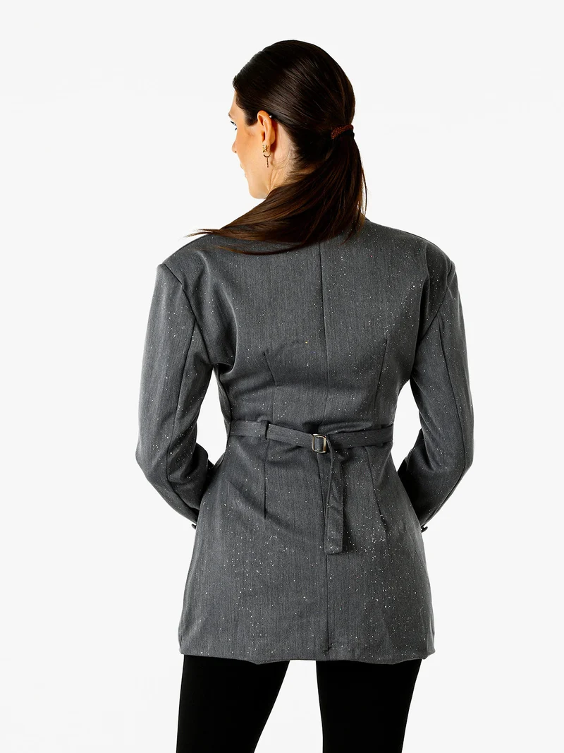 Blazer donna elegante con brillantini e chiusura a doppiopetto - grigio