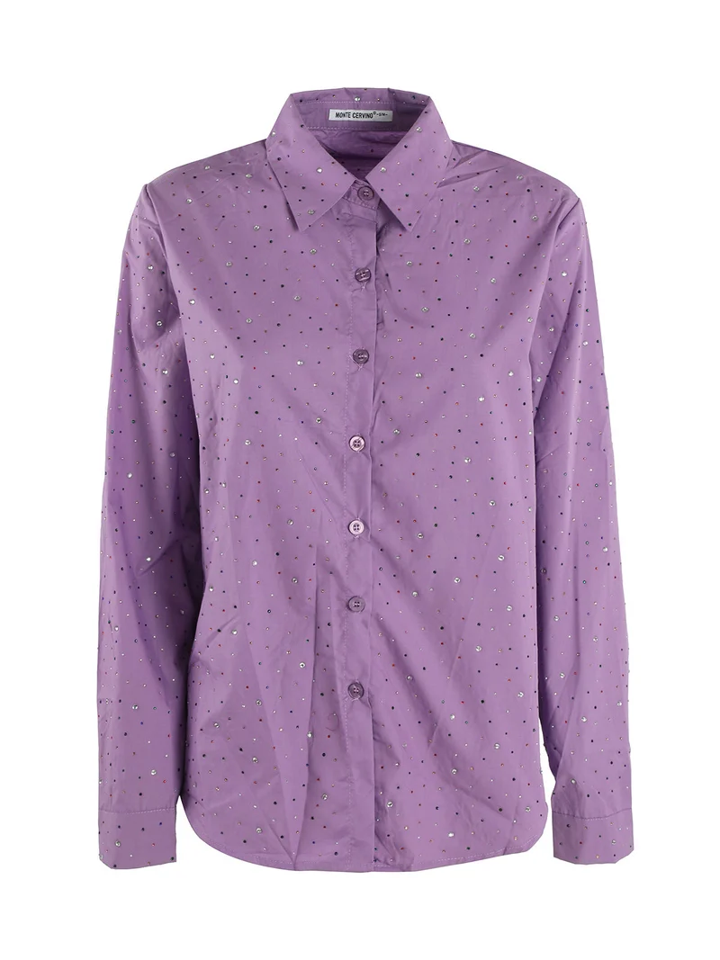 Camicia donna a maniche lunghe con strass colorati - viola