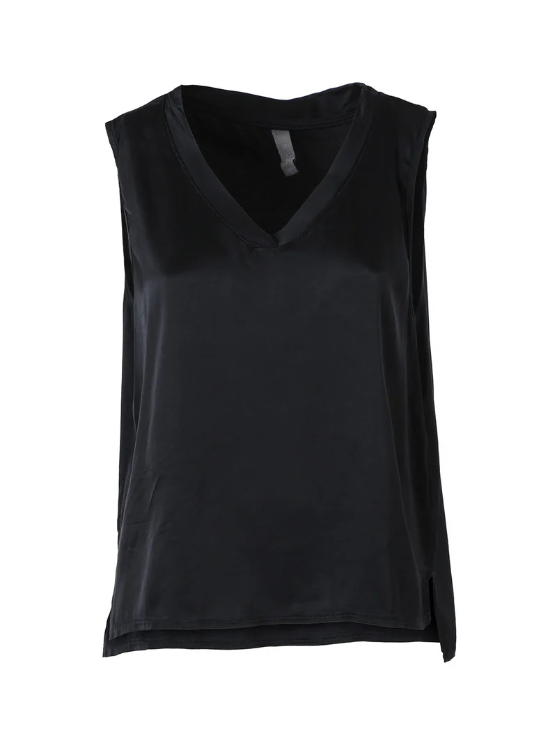 Top donna a spalla larga con scollo a V - nero