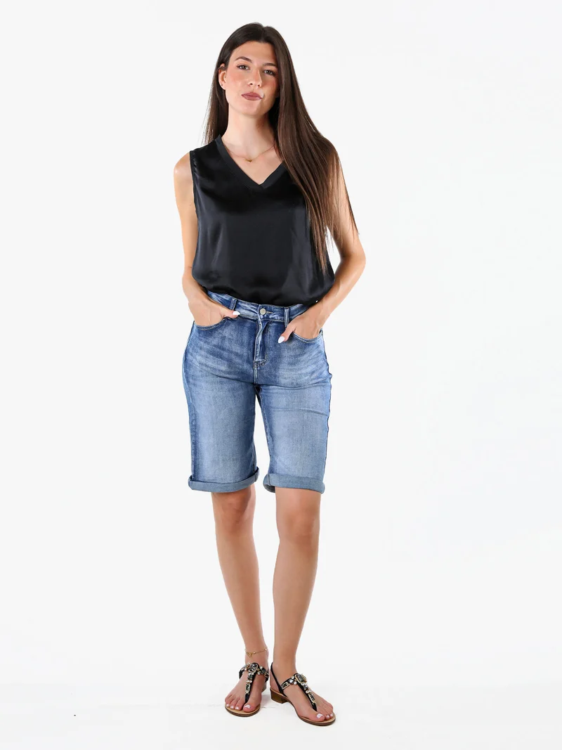 Top donna a spalla larga con scollo a V - nero
