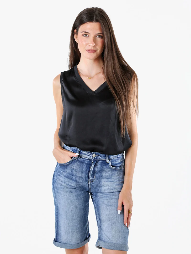 Top donna a spalla larga con scollo a V - nero