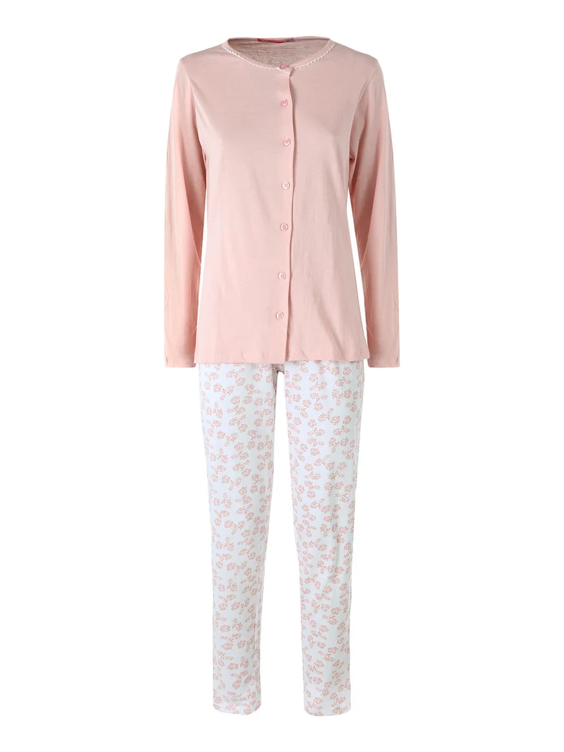Pigiama lungo da donna aperto in cotone - rosa
