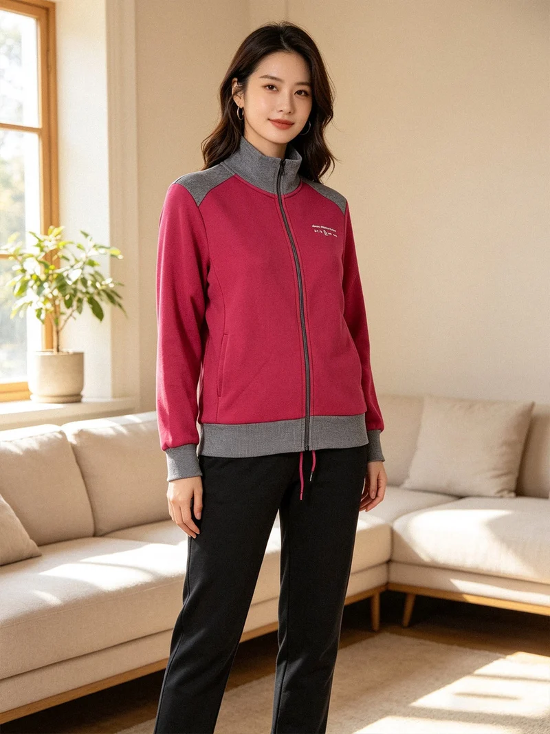 Completo tuta donna invernale con felpa e pantaloni - fragola
